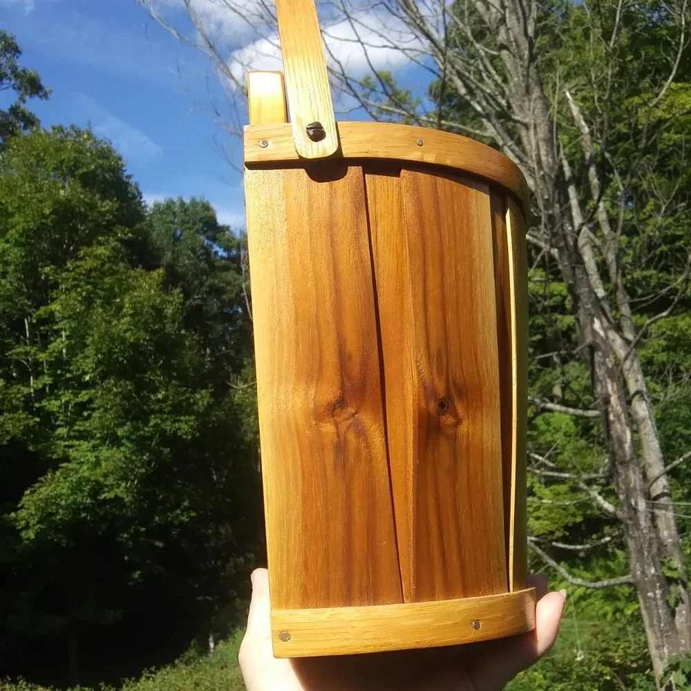 VTG hand crafted artist signed wood half bucket with handle primitive farmhouse
